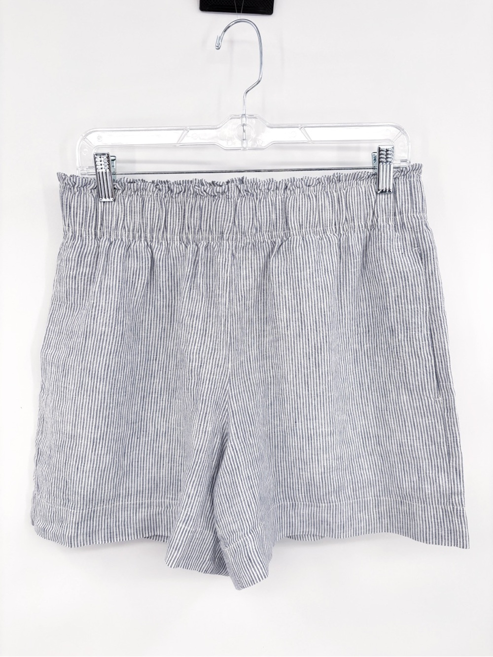 QUINCE 100% European Linen High Rise Blue Pinstriped Shorts M - Picture 4 of 8